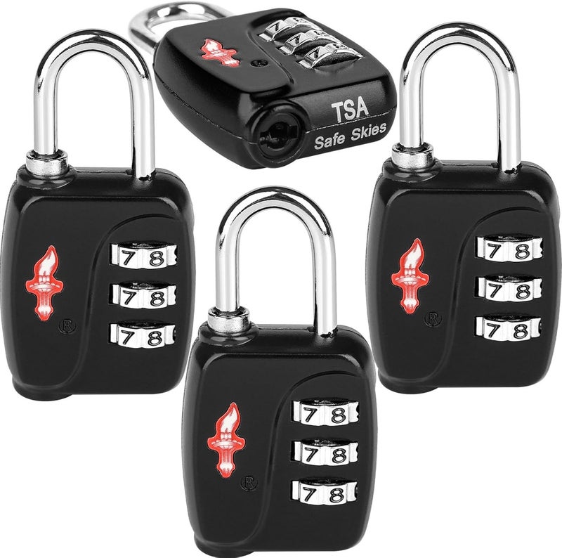 iGuruTr أقفال TSA 4-pack - أقفال سفر وصالة رياضية خفيفة الوزن للغاية (54 جرام لكل منها!)، أقفال أمتعة آمنة معتمدة من TSA للحقائب، حقائب المدرسة، الخزائن - رمز مكون من 3 أرقام، تصميم مدمج 2.36 بوصة - Image 1
